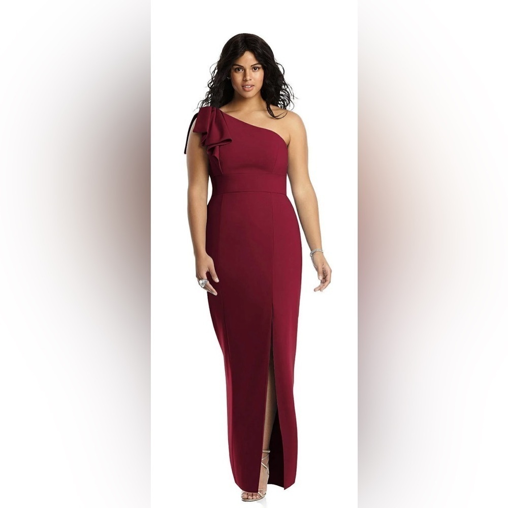 After Six Burgundy Bow One Shoulder Gown - Picture 5 of 8